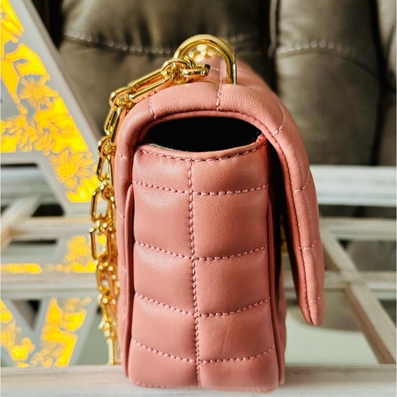 🆕 MICHAEL KORS Tribeca Large Quilted Leather Shoulder Bag In Sunset Rose… - Picture 7 of 10